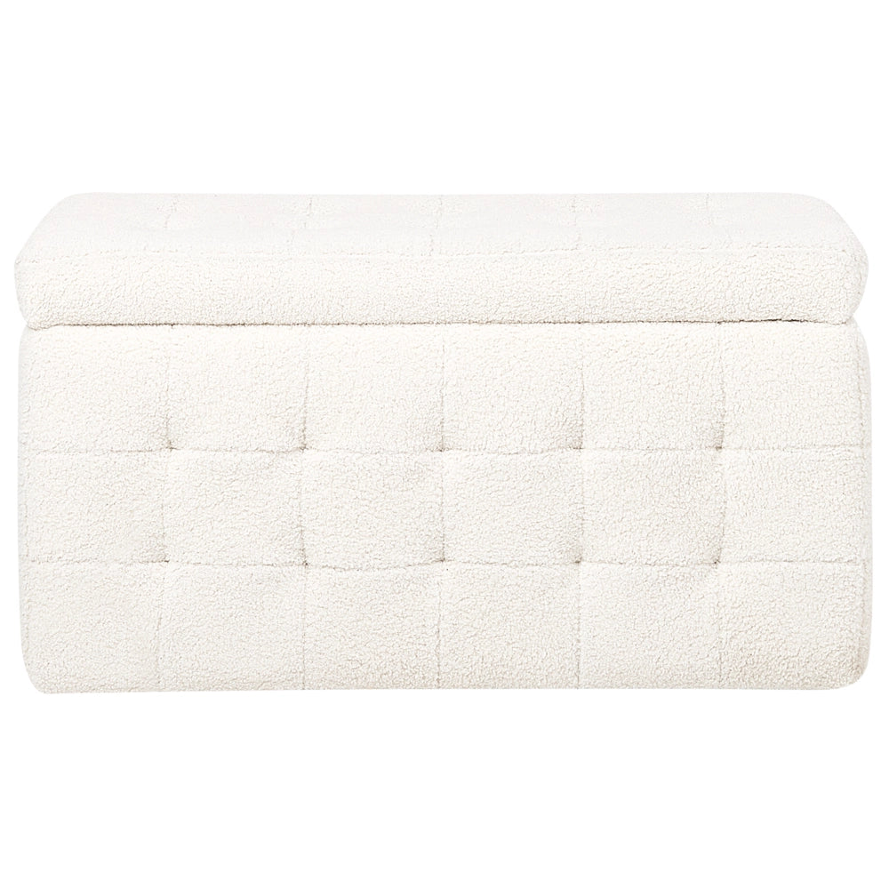 Panca per camera da letto con tappezzeria trapuntata in velluto bouclè bianco ottomana con contenitore