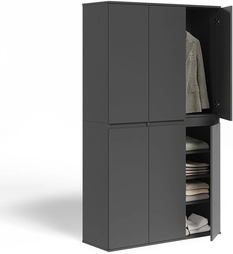 Armadio Claus, Antracite, 111 x 191.5 cm con 6 porte, per la conservazione di abbigliamento e accessori