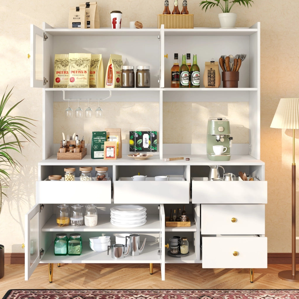 Credenza moderna in MDF con vetro Chambray e portabottiglie