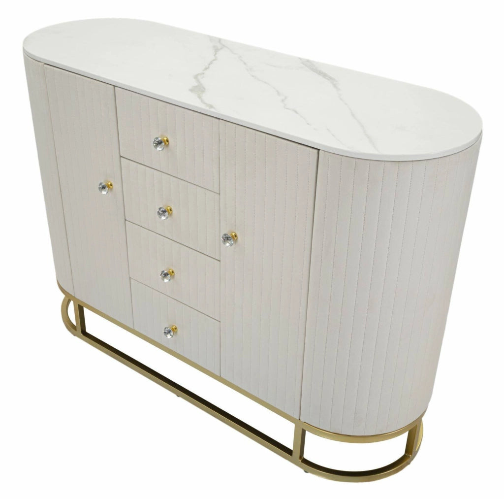 Credenza Lodovico, Buffet da soggiorno, Madia da salotto, Dispensa da cucina, 120x40 h85 cm, Crema e Bianco