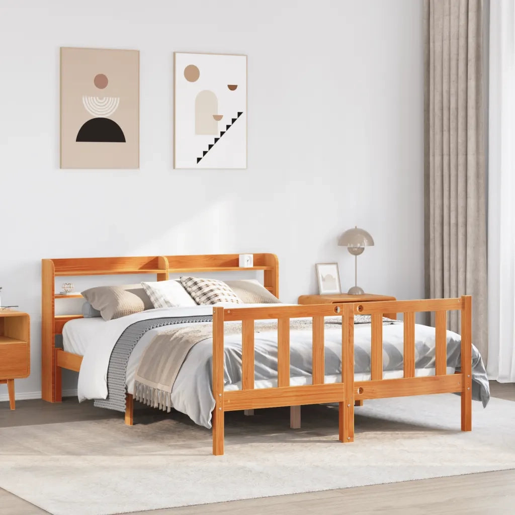 Giroletto con Testiera-Struttura Letto con testiera Marrone Cera 160x200 cm Massello Pino 584877
