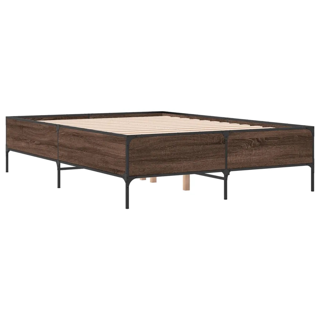 Giroletto-Struttura Letto Rovere Marrone 135x190cm in Legno Multistrato Metallo 330010