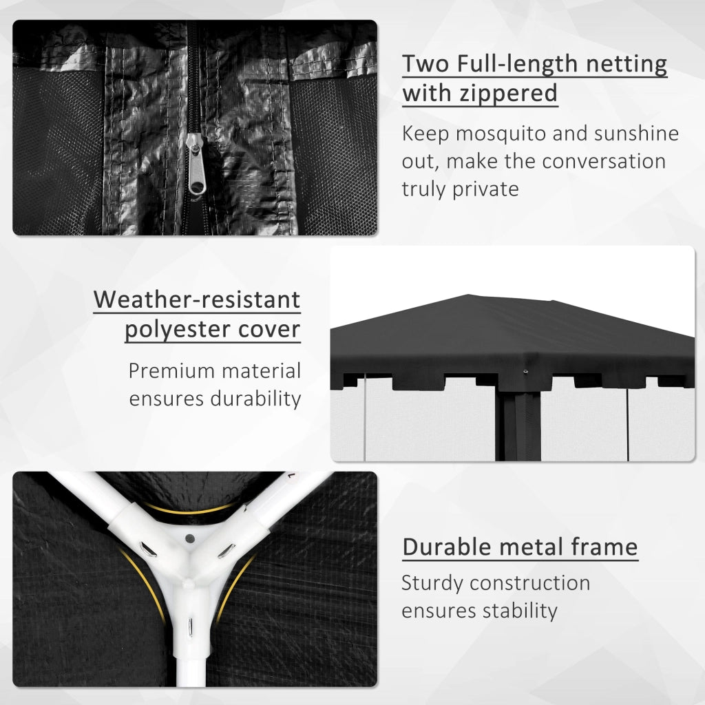 Gazebo  Pieghevole con Zanzariera e 2 Ingressi 4x3m in Metallo e PE Grigio Scuro