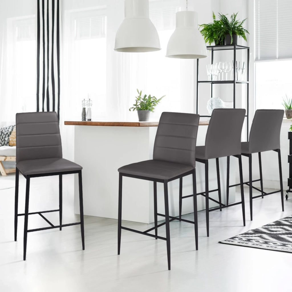 IDMarket - Set di 4 sgabelli da bar imbottito design contemporaneo in PVC grigio ROMANE