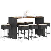 Set Bar da Giardino 9 pz con Cuscini in Polyrattan Nero 3261519