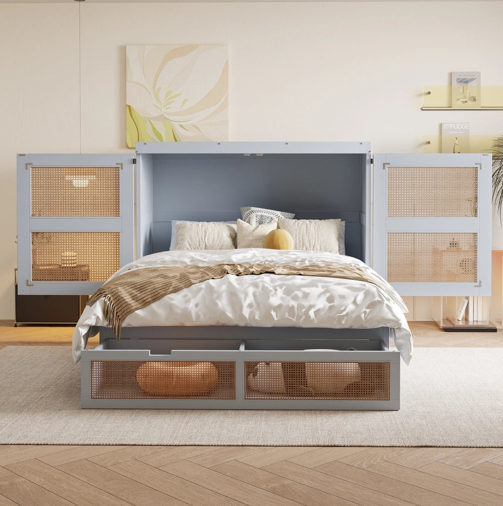 Letto a scomparsa multifunzione grigio 140x200 cm con cassetti