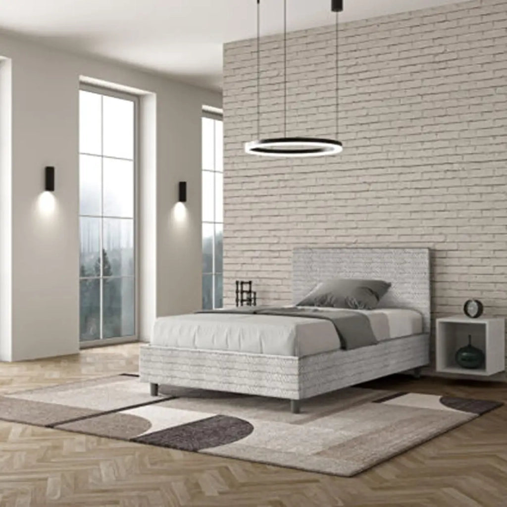 Letto una piazza e mezza con rete imbottito 120x210 tessuto Aragona 1 bianco Adele
