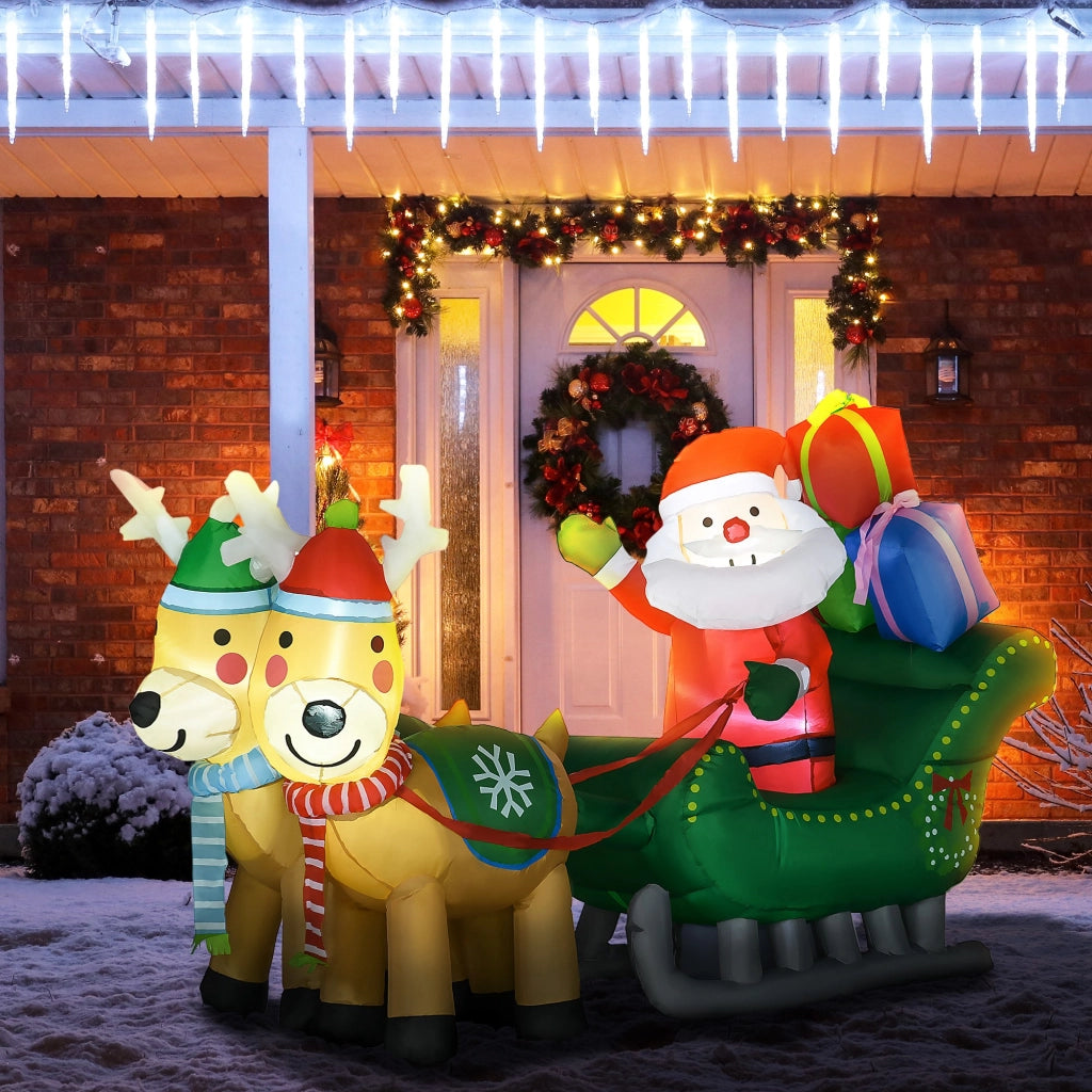 Decorazione Gonfiabile Natale Babbo Natale con Slitta e 2 Renne ¨C Xylo ¨C 210x70x125 cm con 4 LED