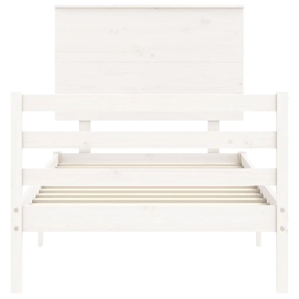 Giroletto con Testiera-Struttura Letto con testiera Bianco Single in Legno Massello 820884