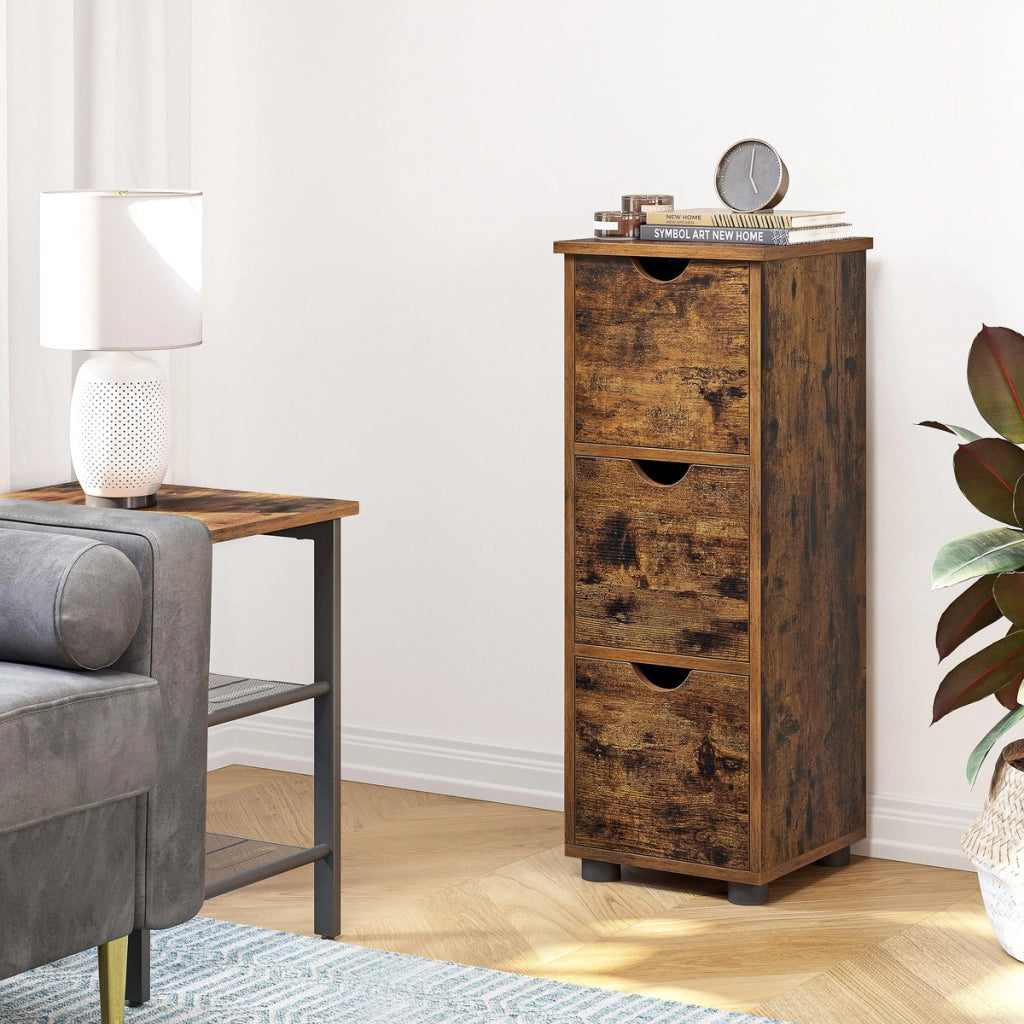 Cassettiera bagno rustica in legno marrone scuro