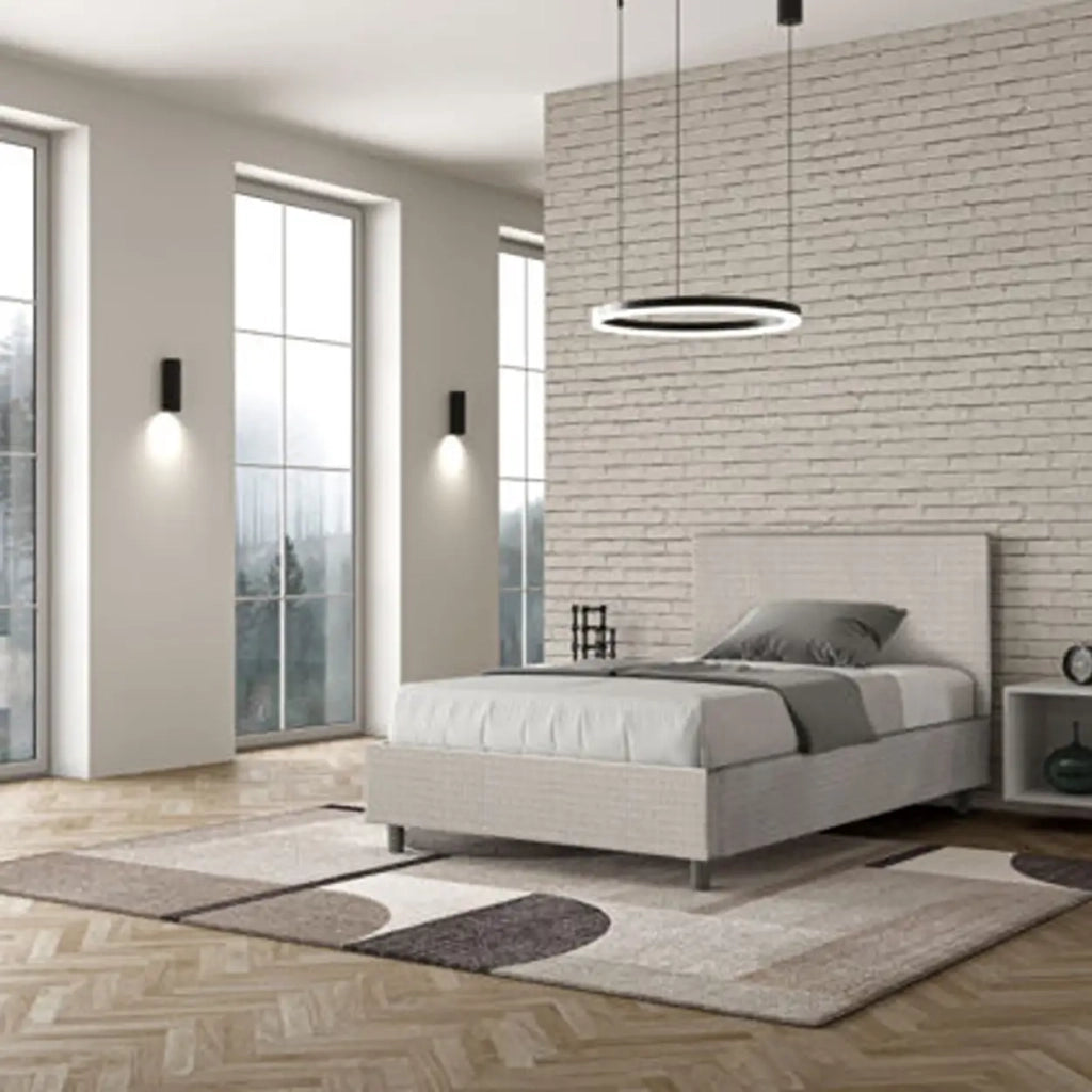 Letto una piazza e mezza con rete imbottito 120x210 tessuto Labirinto 1 bianco Adele