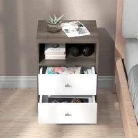Set di 2 Comodini Moderni per Camera da Letto con 2 Cassetti e Vano Aperto, 40x34x64cm, Grigio