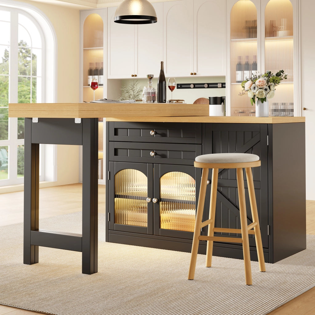 Tavolo da pranzo allungabile con piano girevole a 360° e vani - per cucina - in MDF e metallo - nero