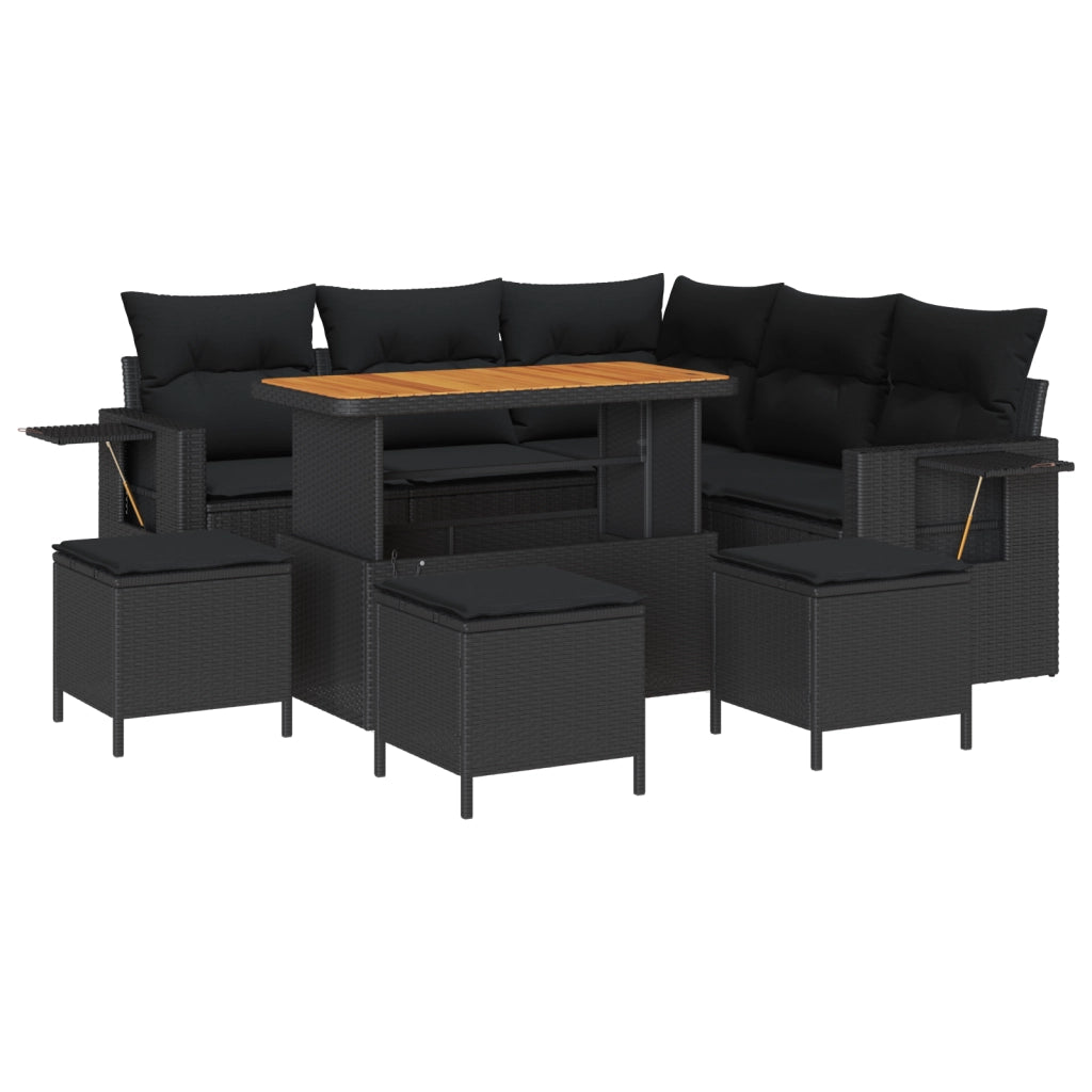 Set di Divani da Giardino in 9 Pezzi con Cuscini Nero Rattan Polipropilene Acacia