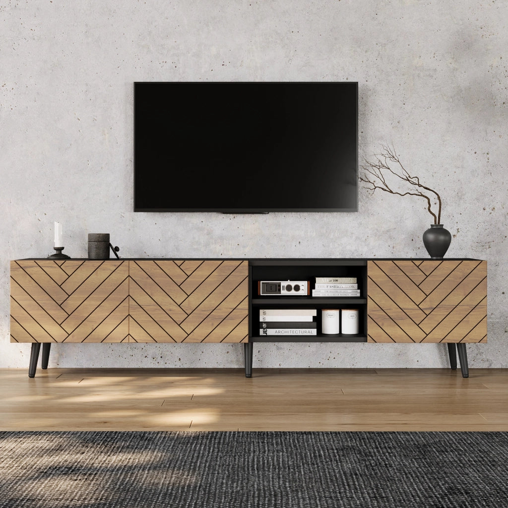 Cassettiera per TV Natural+Black in truciolato lunga 180 cm