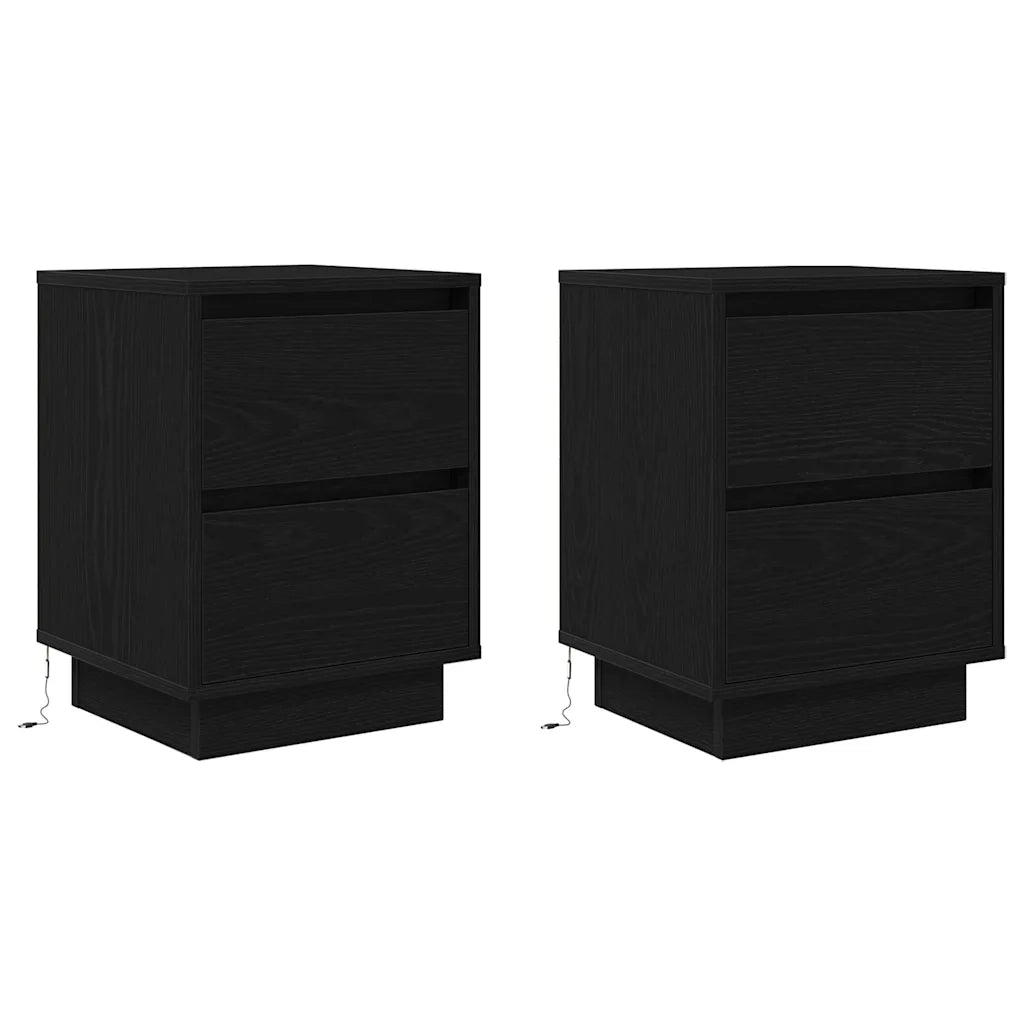 Set di 2 Comodini | Armadio da Notte | Mobiletto da notte con Luci LED Nero 38x34x50 cm