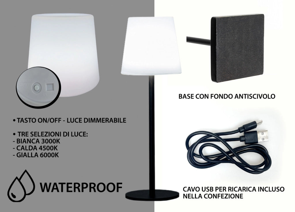 Lampada Led Da Tavolo Controllo Touch Ricaricabile Senza Fili Simple Nero