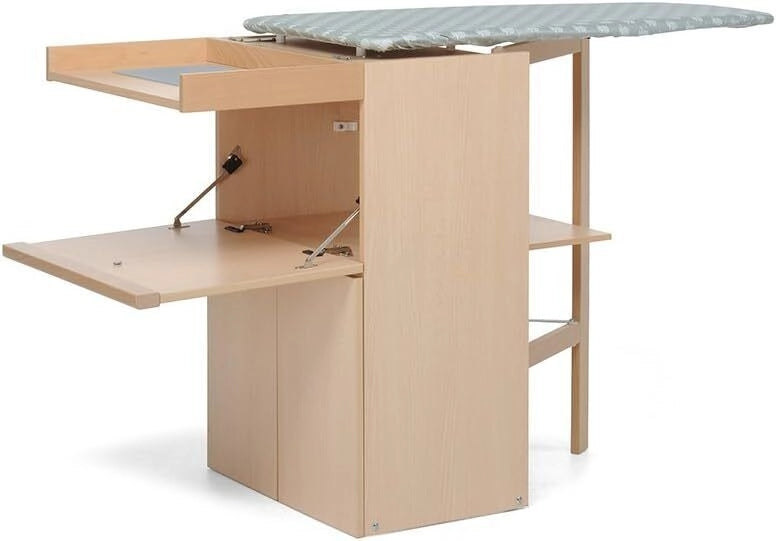 Foppapedretti 9900330103 LoStiro Mobile Asse da Stiro a Scomparsa in Legno con Ruote Ripiano Biancheria colore Naturale