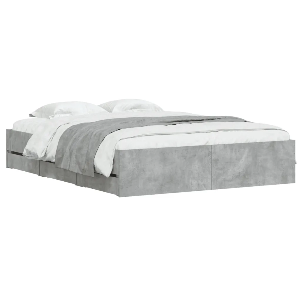 Letto matrimoniale | Letto per adulti | Giroletto Cassetti Grigio Cemento 140x200 cm Legno Multistrato