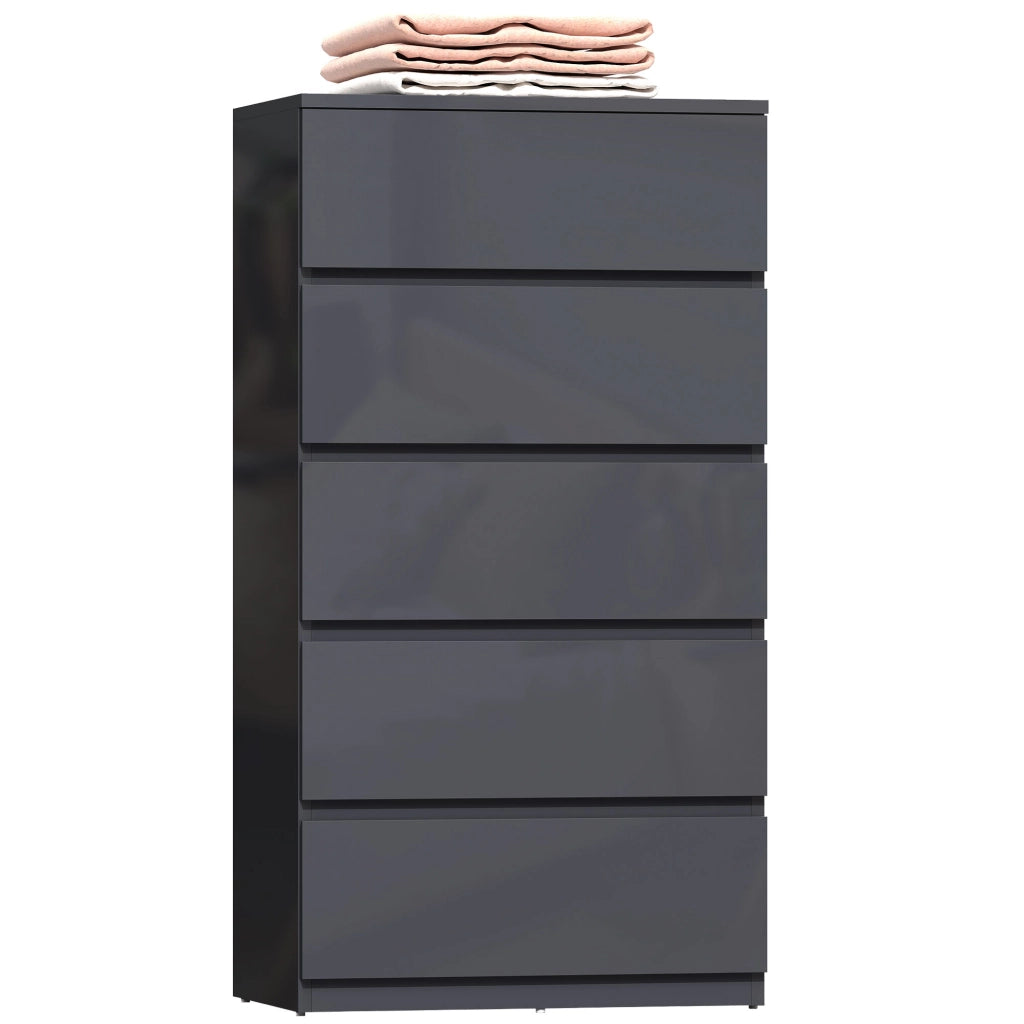 Cassettiera 5 cassetti lucida ¨C zephmum ¨C 53x34x100 cm grigio
