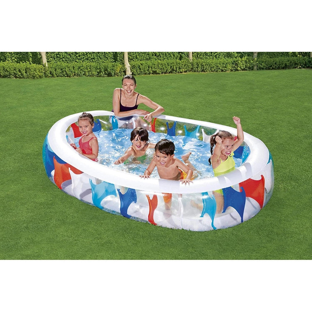 Trade Shop - Piscina Ovale Gonfiabile 229x152x51 Cm Bordi Spessi Per Famiglia Bambini Estate -