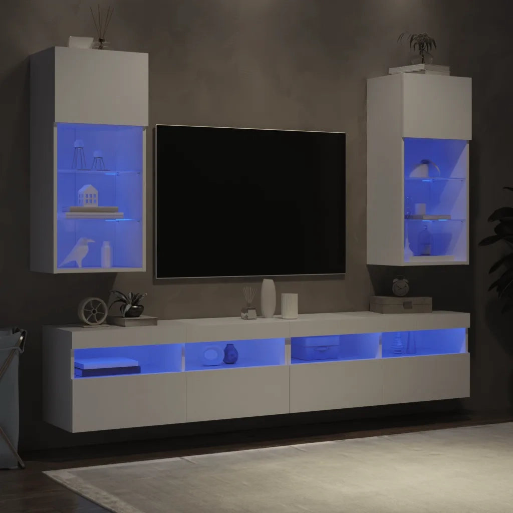 Mobili Porta TV con Luci LED 2 pz Bianchi 40,5x30x90 cm