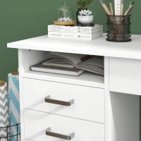 Scrivania Moderna con 5 Cassetti e Scomparto Aperto con Serratura e 2 Chiavi, 110x50x76cm, Bianco