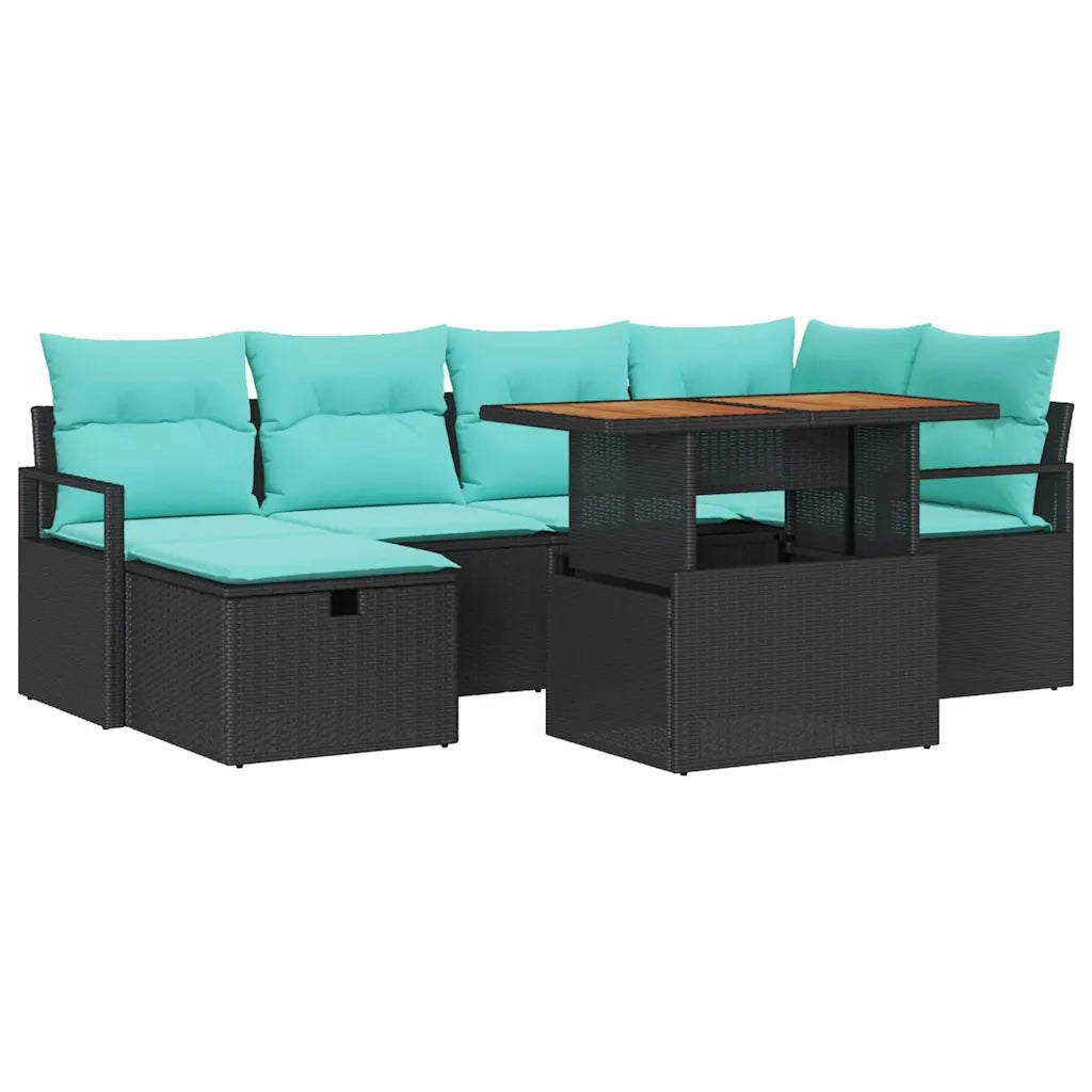 Set Divano da Giardino con cuscino 7 pcs Nero polyrattan 3360001