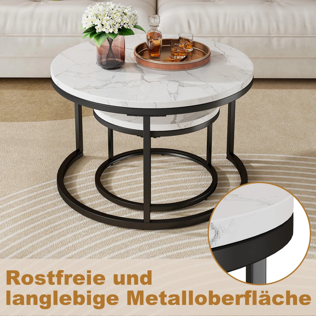 Set di 2 pezzi, 70x70x45 cm, in bianco e nero, realizzati in MDF con struttura in metallo.