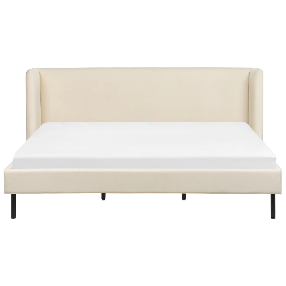 Letto con rete a doghe velluto beige 180 x 200 cm testiera e gambe nere camera da letto soggiorno