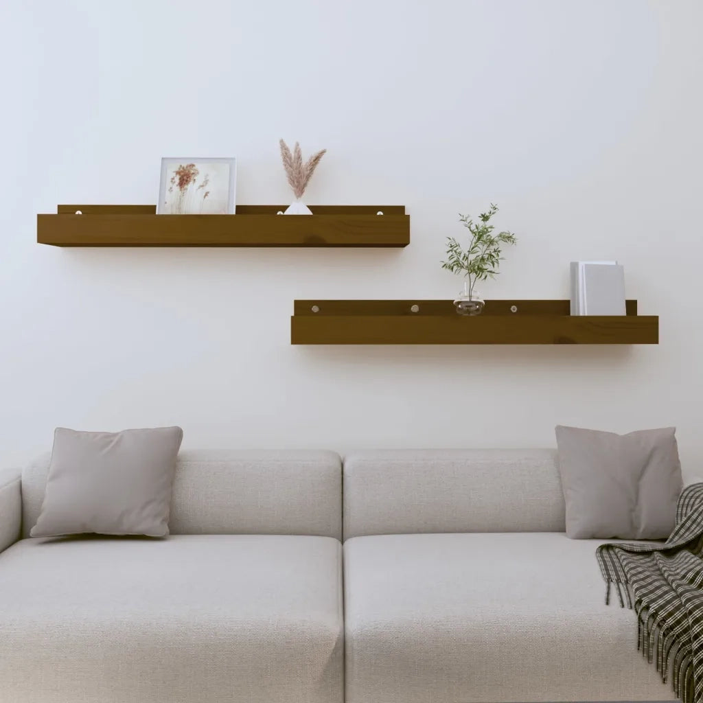 2 pz Mensole da Parete | Scaffali a Parete | Ripiano a parete Ambra 80x12x9cm Legno Massello di Pino