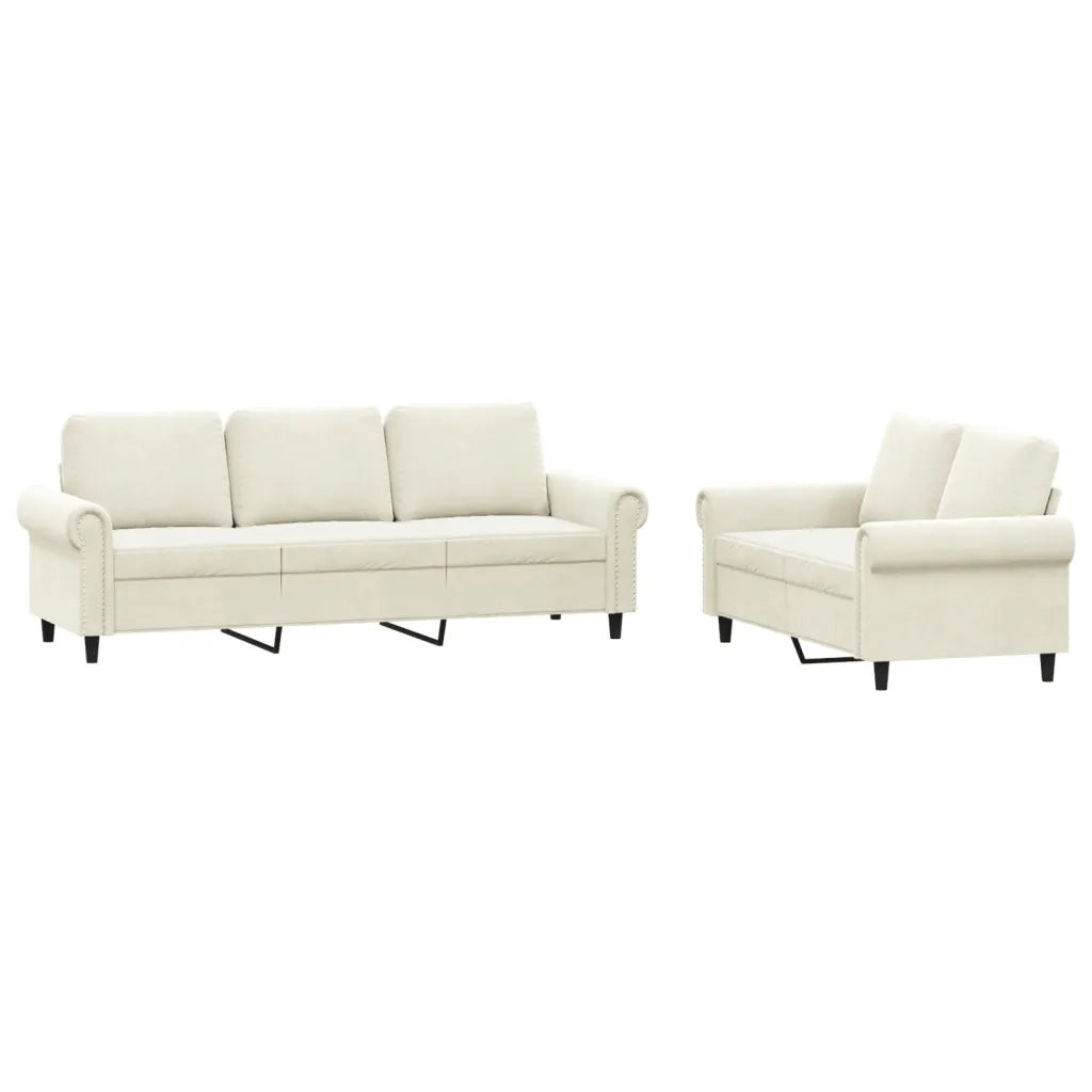 Set di Divani 2 pz con Cuscini Crema in Vellutocod mxl 131058