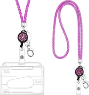 Cerniera per collo con Porta ID trasparente e Anello di chiusura - Lanyard con Perle Strass - Rosa - Accessorio pratico e stile per Badge