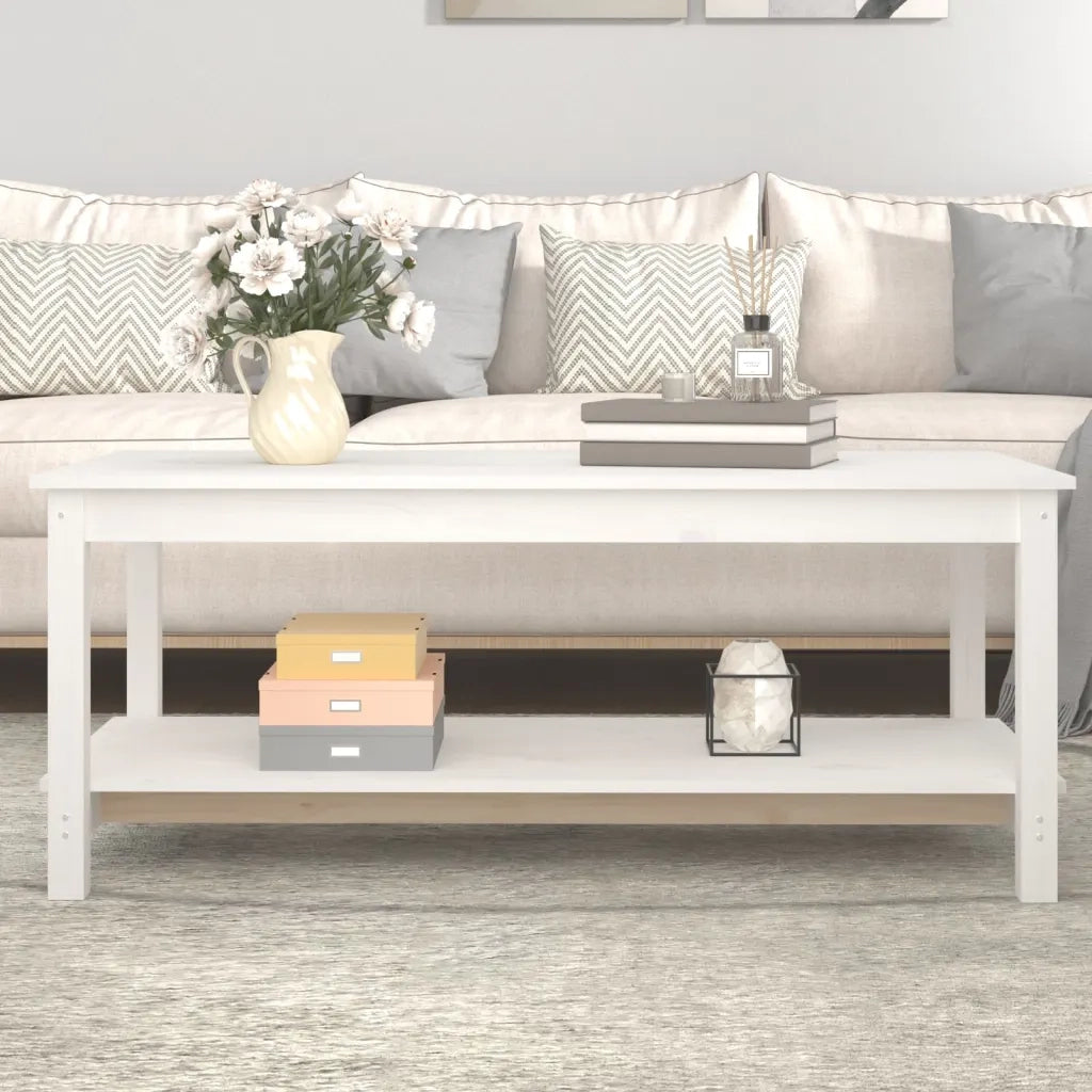 Tavolino da Salotto Bianco 110x55x45 cm Legno Massello di Pino cod mxl 22760