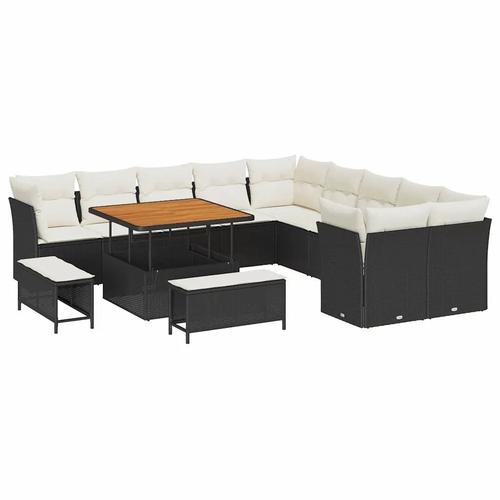 Set Divano da Giardino 13 pcs Nero polyrattan