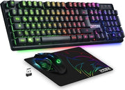 Tastiera da gioco wireless RF800 con mouse QWERTZ (disposizione tedesca) - Tastiera wireless 2,4 G RGB - Mouse wireless ergonomico con pavimento da 4800 dpi - PC PS4 PS5 Xbox One/Serie Mac