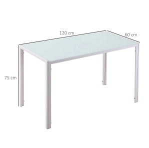 Tavolo da pranzo 120x60x75 cm per 4 persone in vetro temperato e metallo bianco
