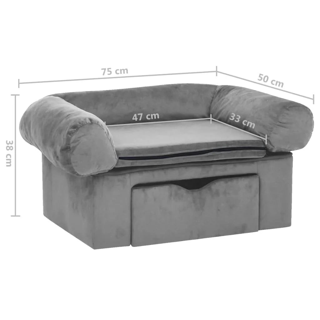 Divano per cani con cassetto 75 cm peluche grigio 02_0000092