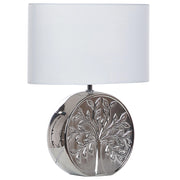 Lampada da Tavolo Argento Ceramica 49 cm Glam Luce Notturna Paralume Albero Motivo Lucido Camera da Letto Soggiorno