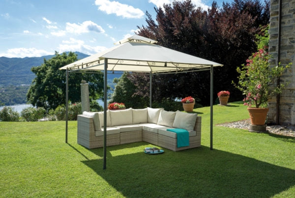 Gazebo quadrato in ferro antracite, copertura poliestere ecru, 3x3 mt Illinois