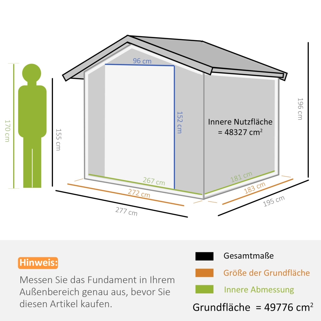 CASA DA GIARDINO 277x195x192 cm Acciaio Grigio con 2 porte scorrevoli