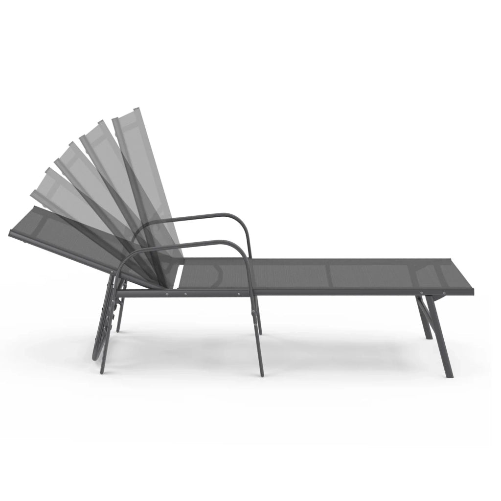 IDMarket - Set di 2 lettini da giardino reclinabili FIDJI in acciaio grigio antracite e tessuto grigio