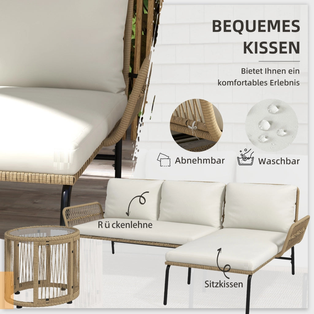 SET MOBILI DA GIARDINO 3 PEZZI Rattan Crema