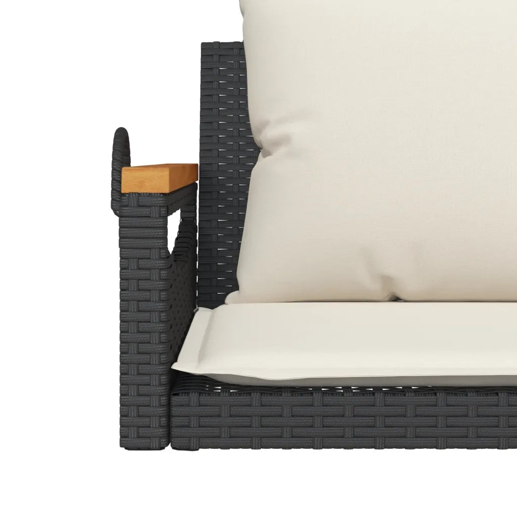 Panca da Giardino | Panchina a Dondolo con Cuscini Nera 109x62x40 cm in Polyrattan