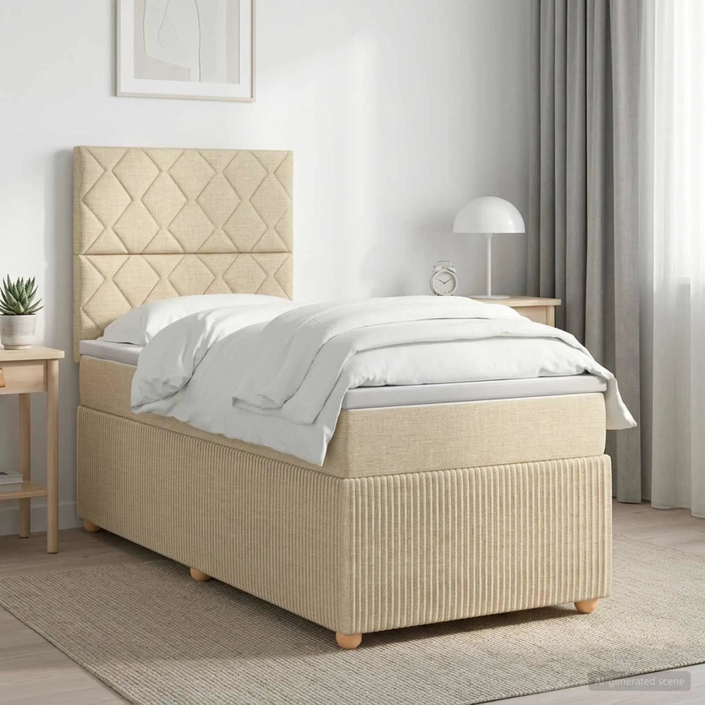 Letto box spring con materasso Crema 90 x 200 cm Tessuto 3454317