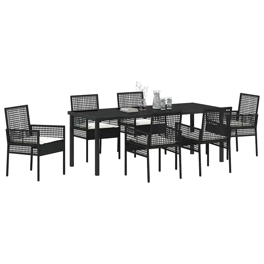 Set da Pranzo per Giardino con cuscino 7 pcs Nero polyrattan 3379868