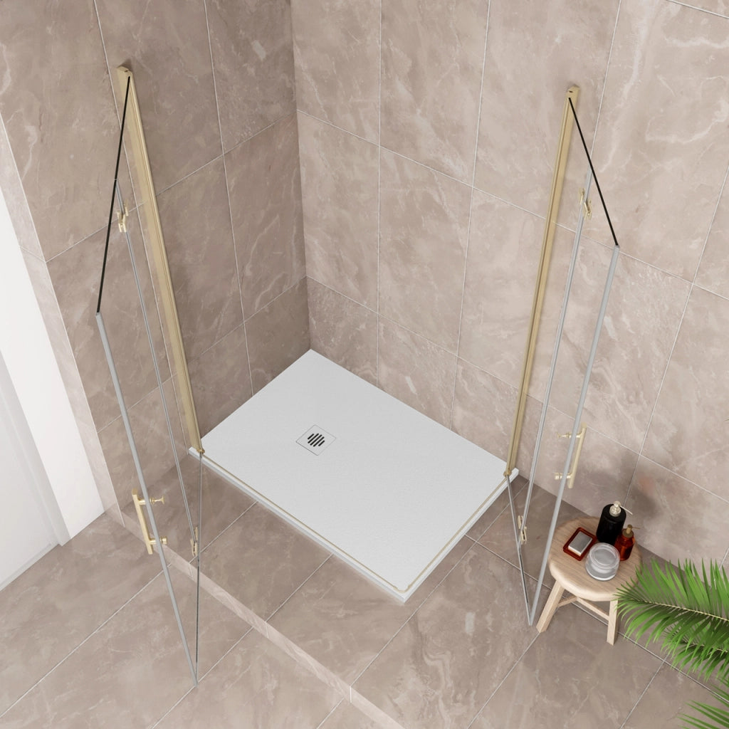 185 cm Box Doccia Angolare 90x100 cm Doppia Porta Battente Pieghevole Vetro Temperato Trasparente 6 mm Anticalcare Telaio Dorato Spazzolato