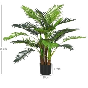 Palma artificiale ULEVR 105 cm con 5 tronchi e rami modellabili, pianta decorativa in plastica verde