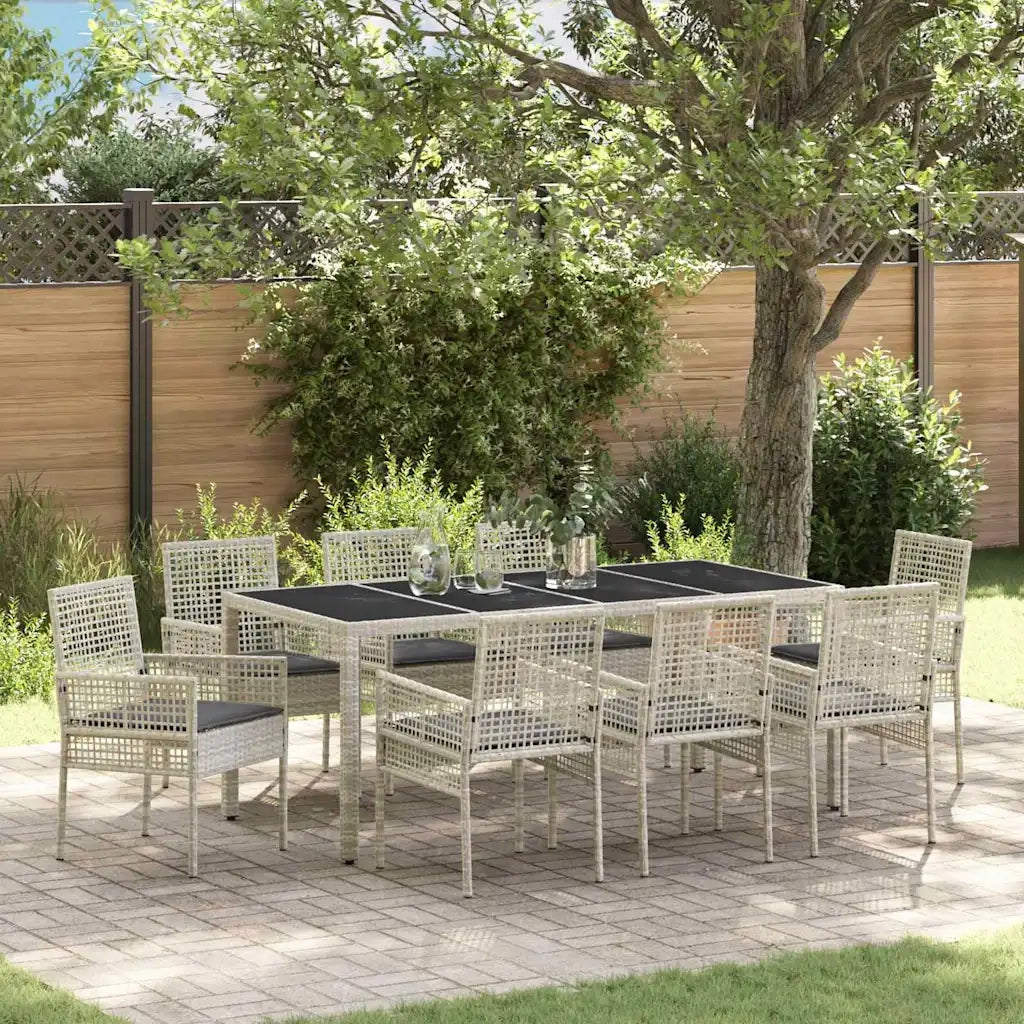 Set da Pranzo per Giardino 9 pcs Grigio chiaro polyrattan 3334900