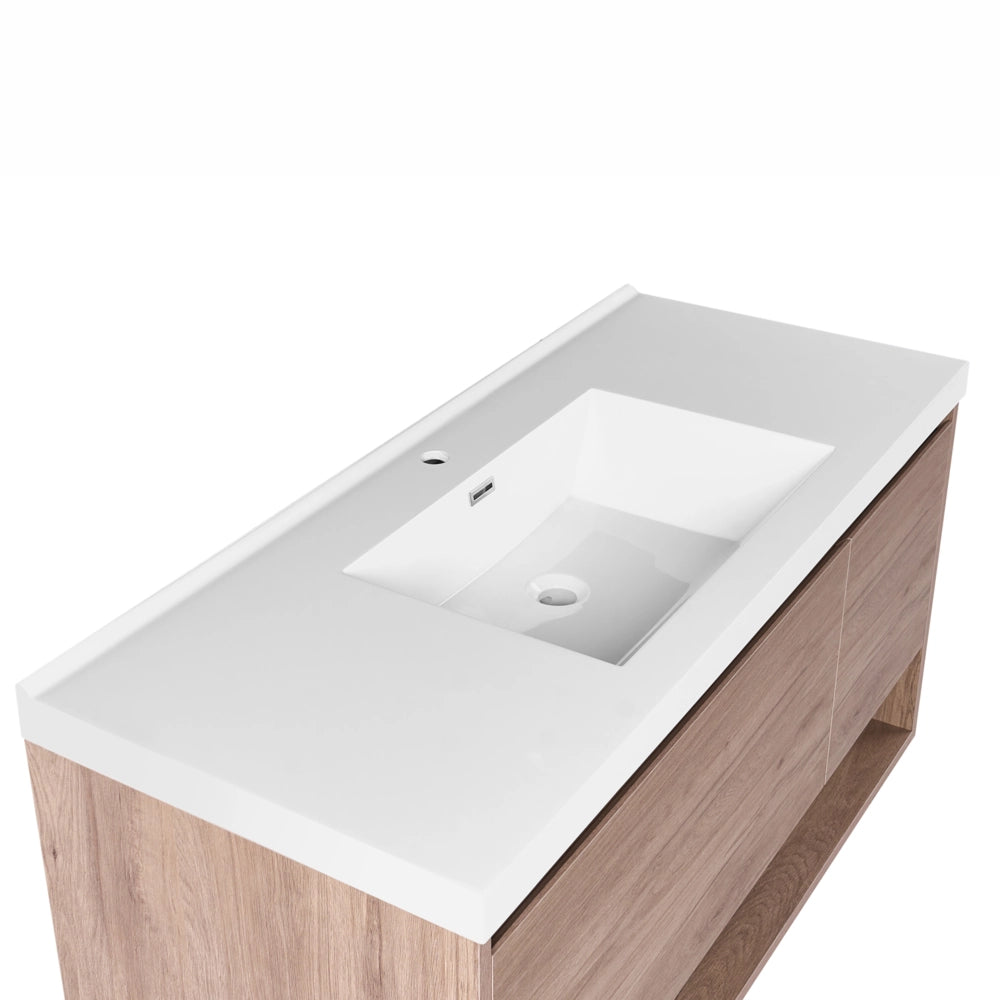 Mobile bagno sospeso con lavabo 1 cassetto frontale e 2 ripiani 120 x 50 cm marrone chiaro